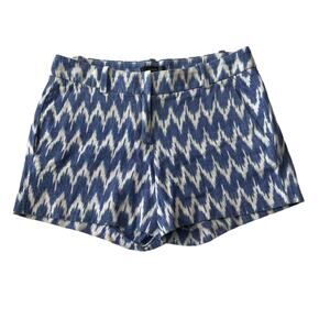 J Crew Womens Size 0 Chevron Stripe Casual Shorts Stretch Pockets Zip Blue White